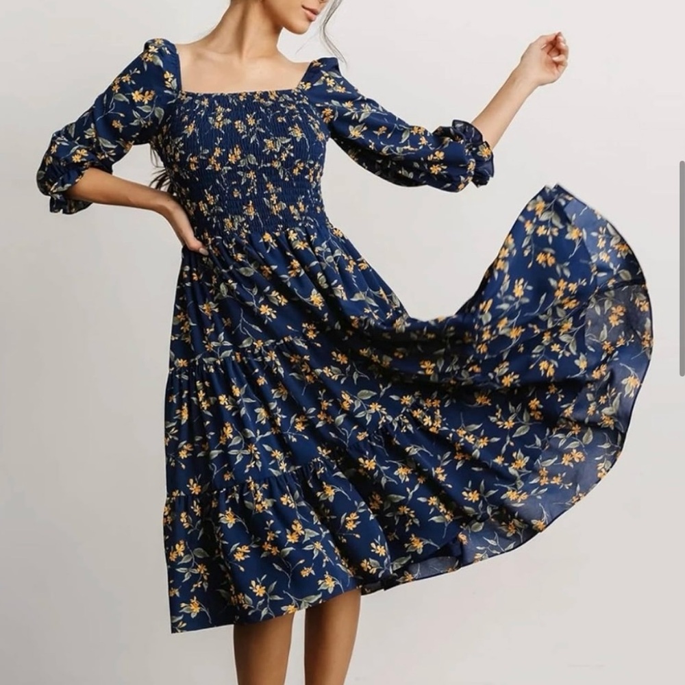 Marta Smocked Midi Dress | Navy Floral